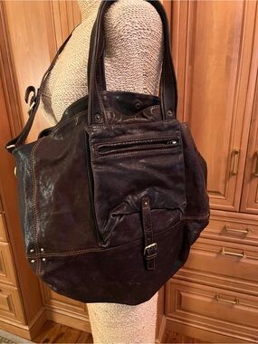 Big Buddha Leather Tote Bag in Dark Brown